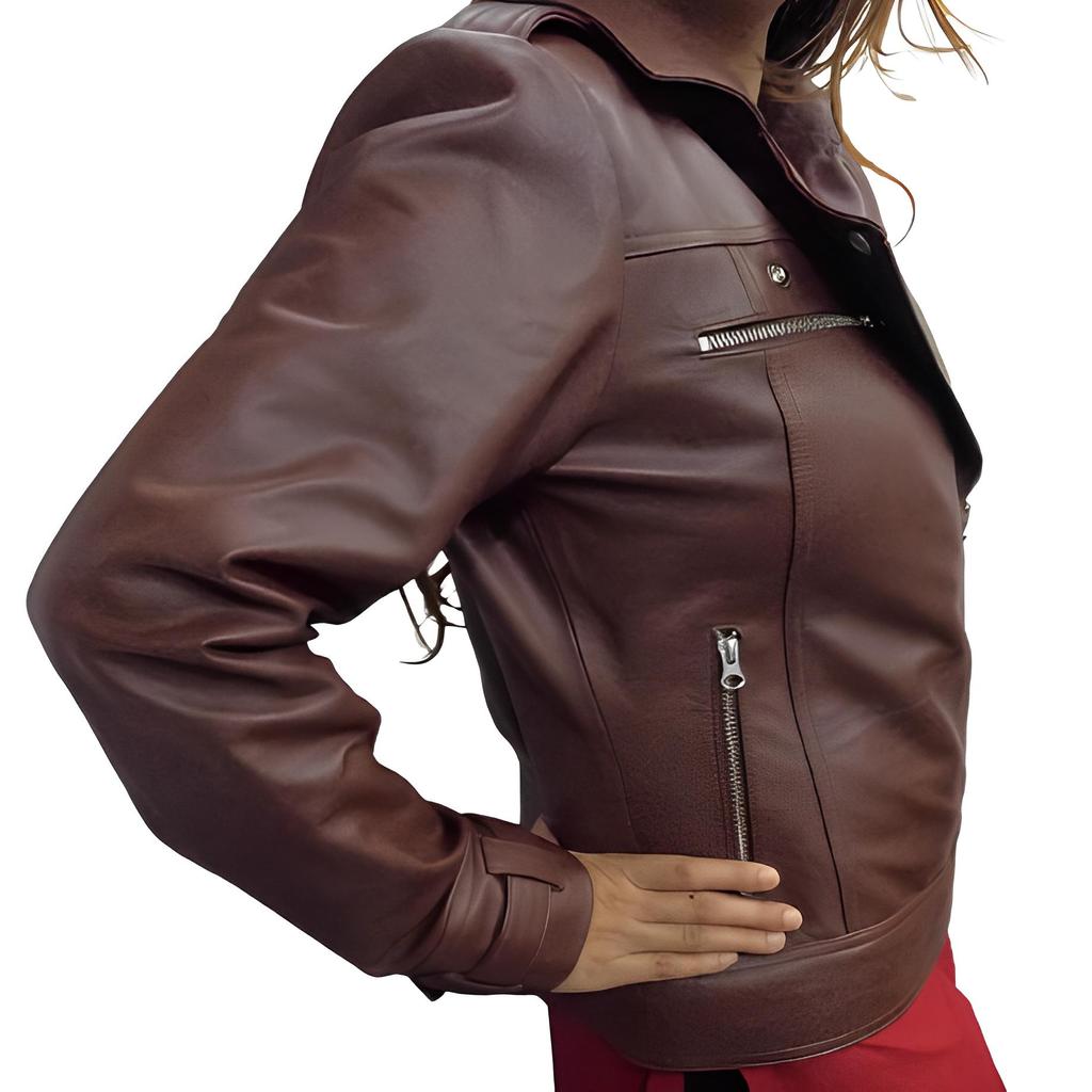 Noora Lambskin Women's Brown Learther Jacket | Biker Zipper Leather Jacket For Women | Stylish Fashion Jacket | Roadies Jacket |Genuine Leather Jacket