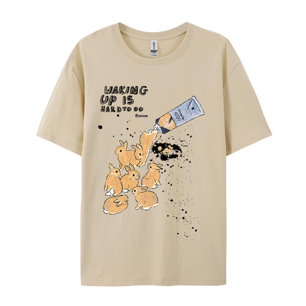 American Retro Rabbit Print Short Sleeved T-shirt For Women Men In Harajuku Lazy Style Pure Cotton Versatile Round Neck Tee