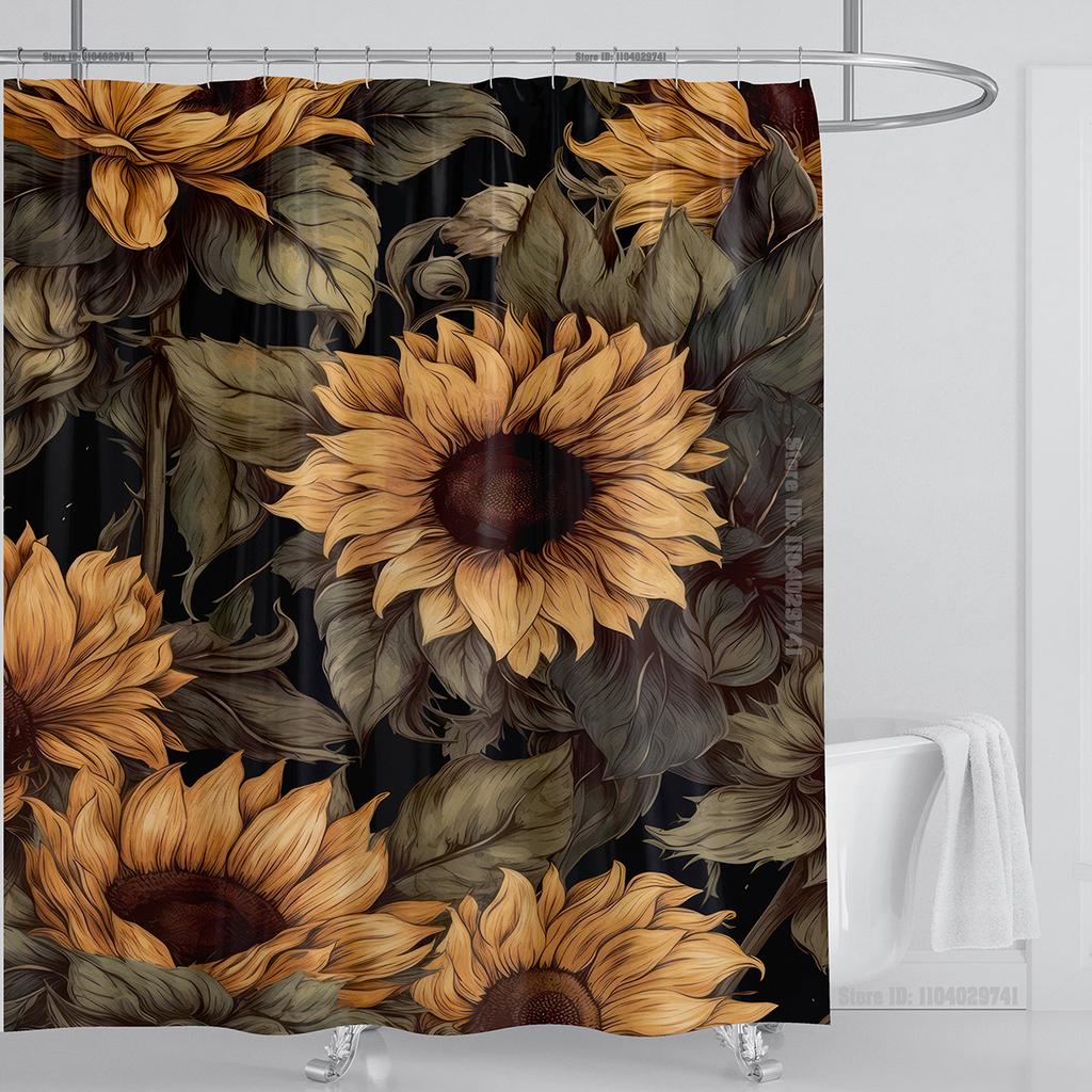 Sunflower Flower Shower Curtain Waterproof Shower Curtain Polyester Fabric 3D Printed Curtain Bathroom Decoration With Hooks