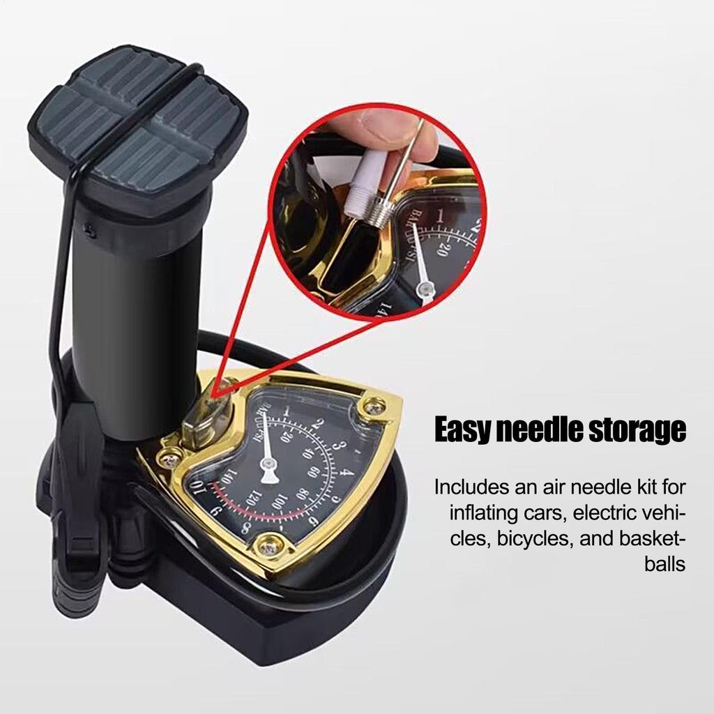 Bike Foot Pump Lightweight Car Foot Pump With Pressure Gauge Portable Bike Tire Compressor For Electric Pickup Automotive Sedan