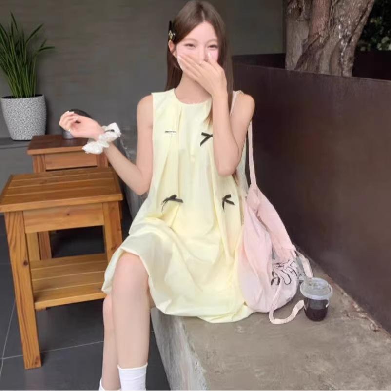 French yellow sleeveless bud dress children's summer new small temperament vest a word short skirt