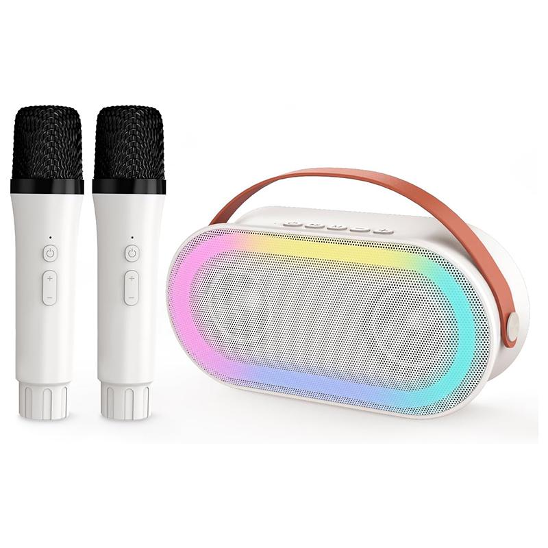 

P6 Home Karaoke Machine LED Lighting Bluetooth-compatible Speaker with 2 Wireless Microphones for Kids,Adults White