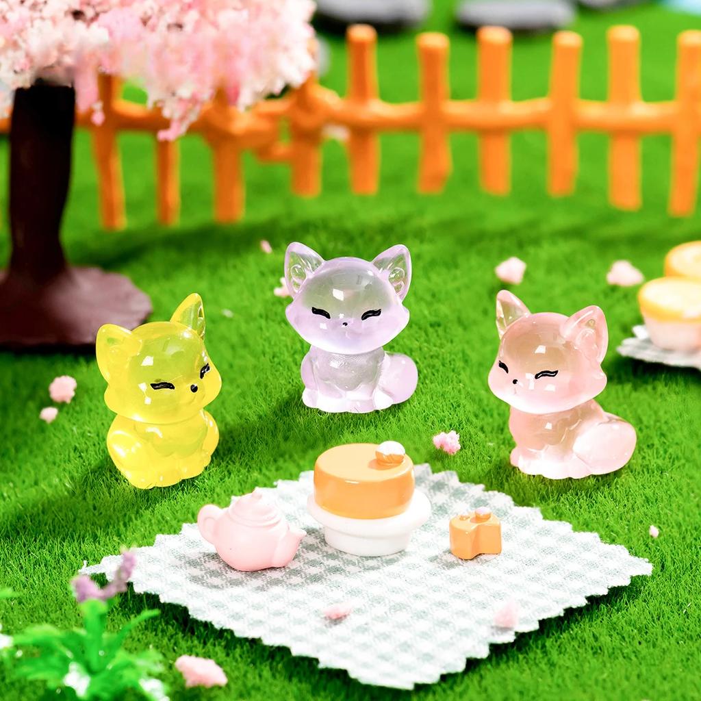 30Pc Luminous Mini Resin Foxes Tiny Little Foxes Glow In The Dark For Diy Garden Dollhouse Micro Landscape Aquarium Decor
