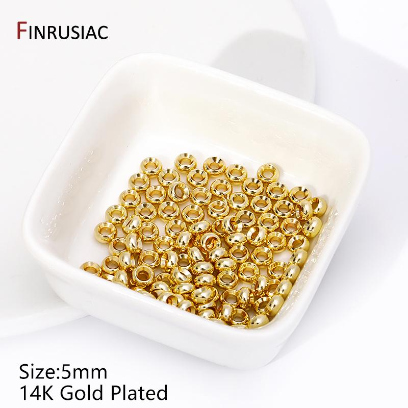

14/18K Gold Plated Brass Smooth Round Spacer Beads,Flat Loose Beads Separators For DIY Bracelet Jewelry Making Accessories 20 pieces