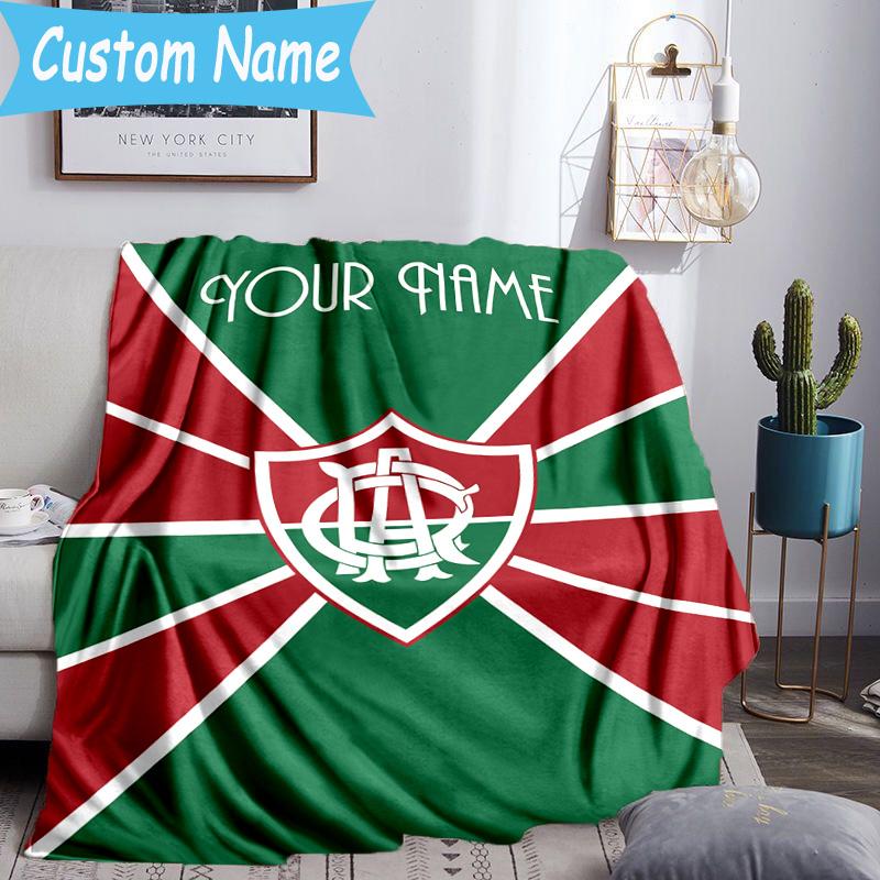 Custom Name Fluminense Fc Crest Flannel Blanket, Use for Birthday/Holiday Gift, Soft Blanket for Sofa/Bed/Camping/Office, Home Decor