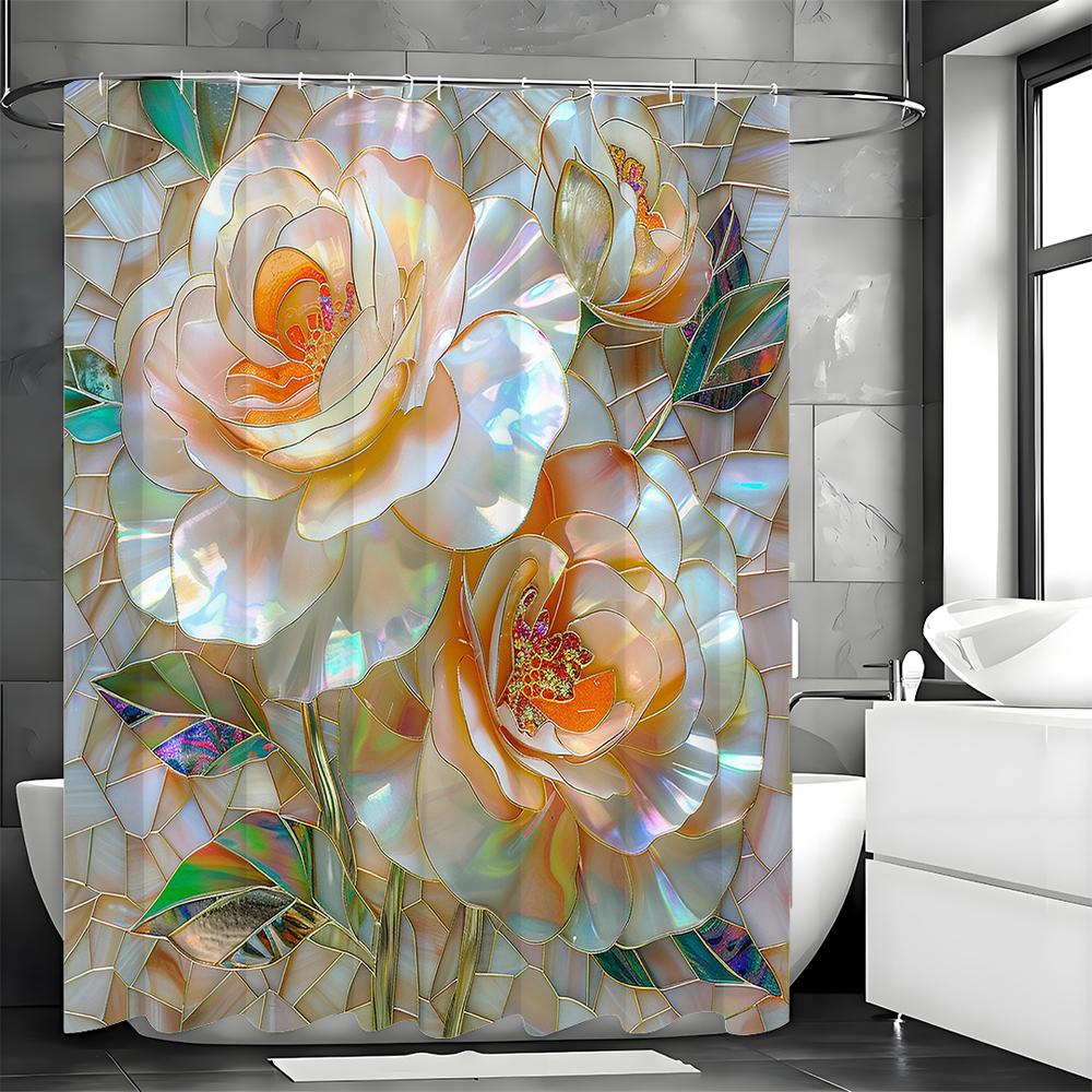 Rose Blume Kreative Kunst Duschvorhang, Badezimmer Dekorativer Duschvorhang, Wasserdichter Duschvorhang mit Haken
