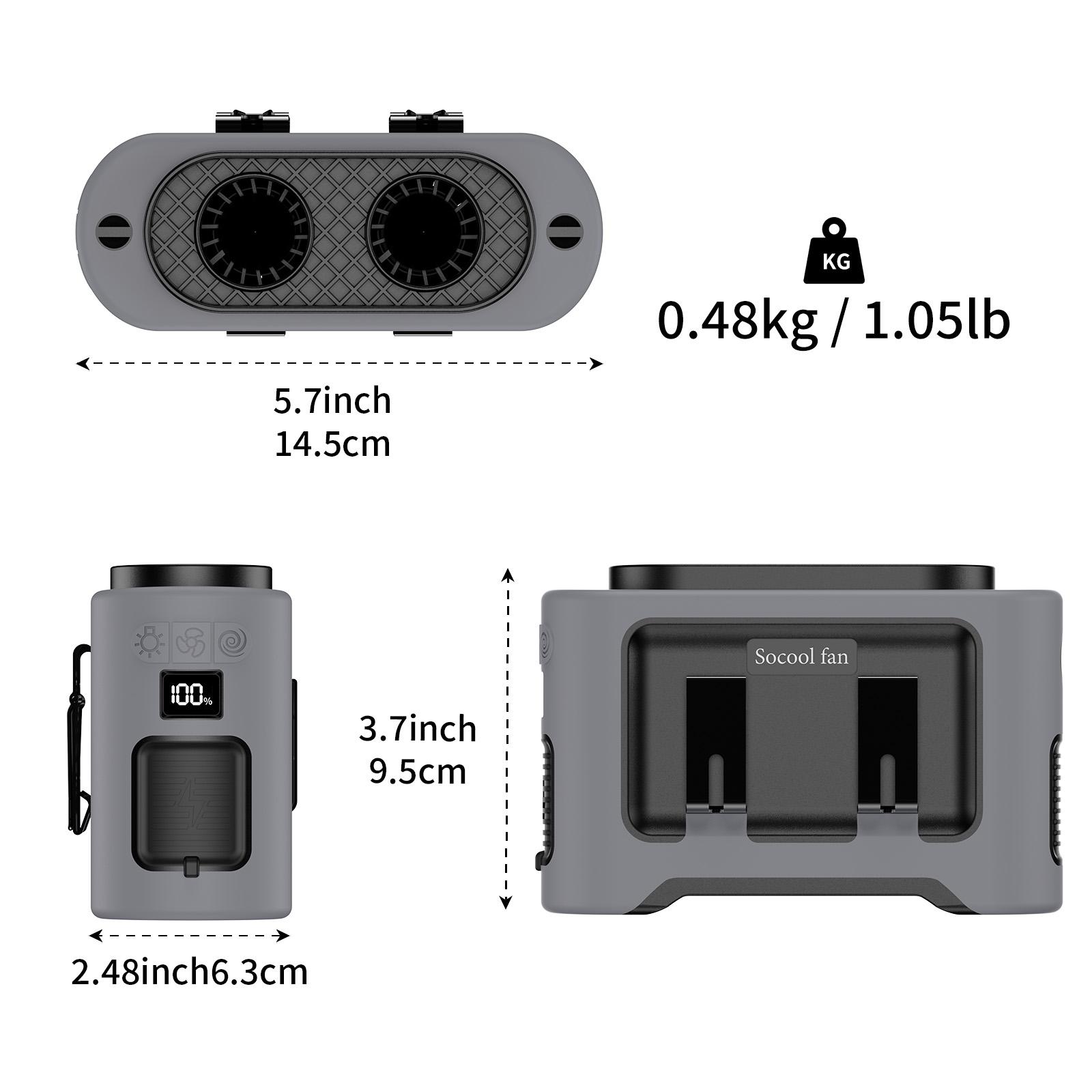 

14500mAh Portable Waist Fan Dual Airflow Outlet Turbo Motors with Four Clips Emergency Flashlight Power Bank for Outdoor