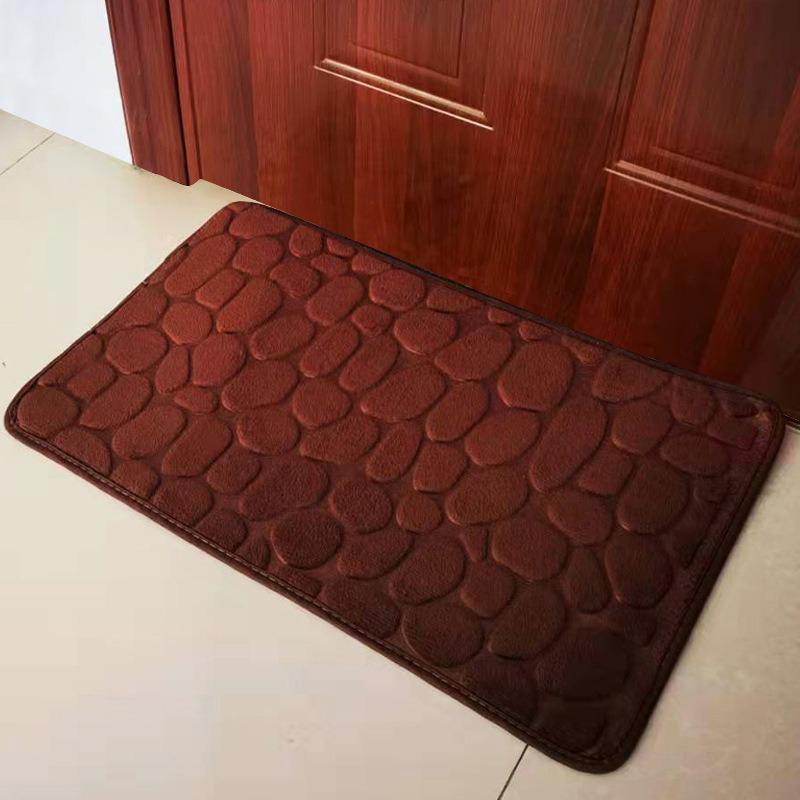 Pebble Print Non-Slip Coral Fleece Bathroom Rug and Toilet Mat Set