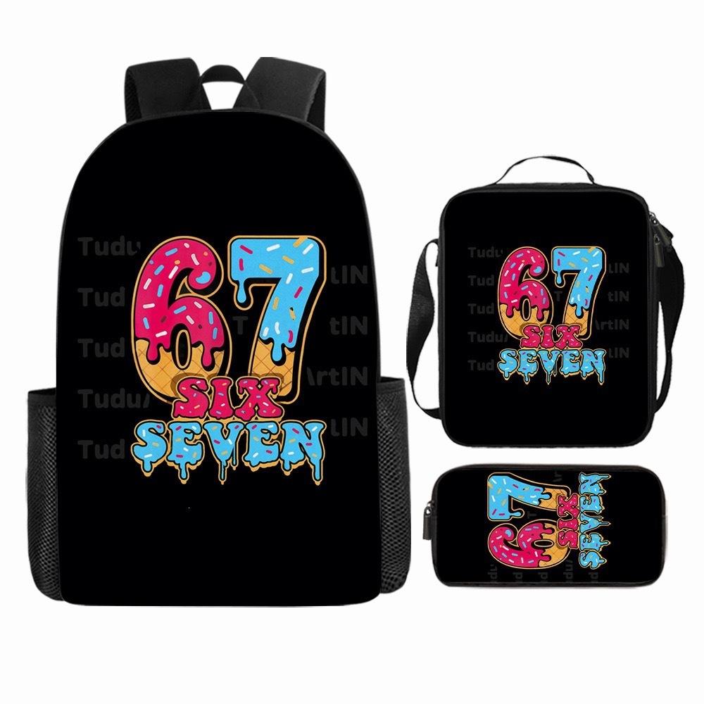 Luxury Popular Cool Novelty 67 six seven 3D Print 3pcs/Set pupil School Bags Laptop Daypack Backpack Lunch bag Pencil Case