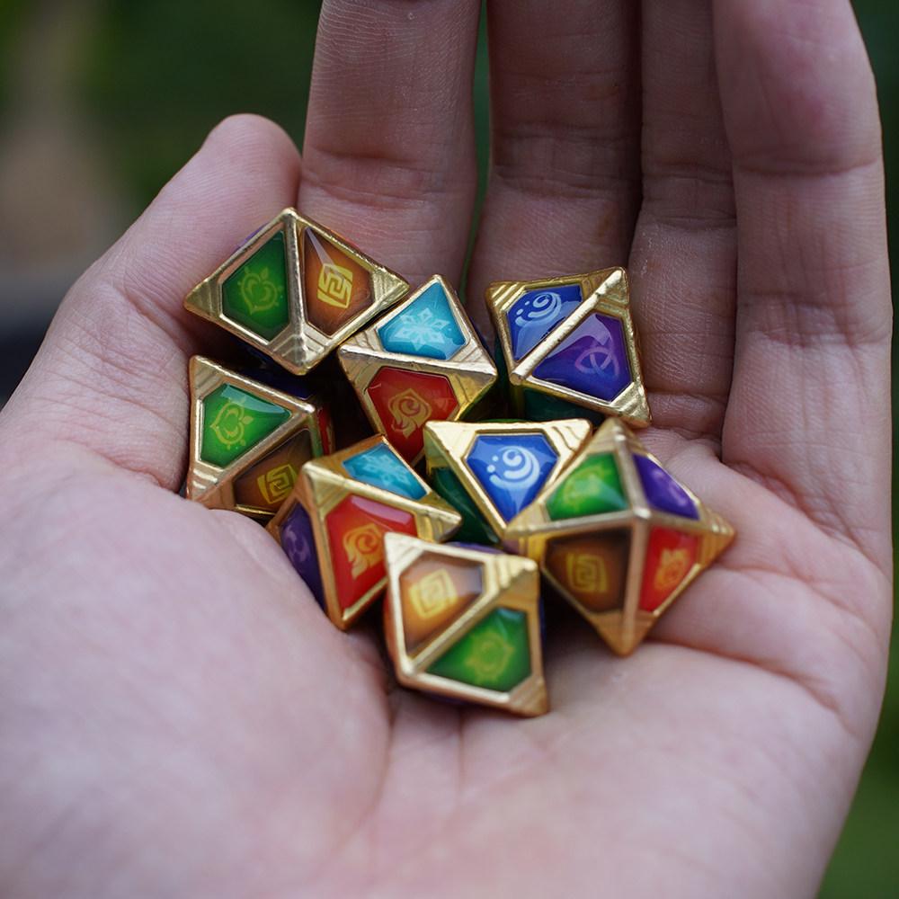 Genshin Impact Chinese Game Peripherals Seven Saints Summoning Dice Metal Model Collectible Desk Ornaments Creative Gifts Toy