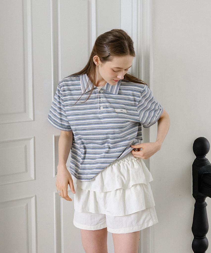 Leteoli Stripe String Collar Half T-Shirt_Ivory