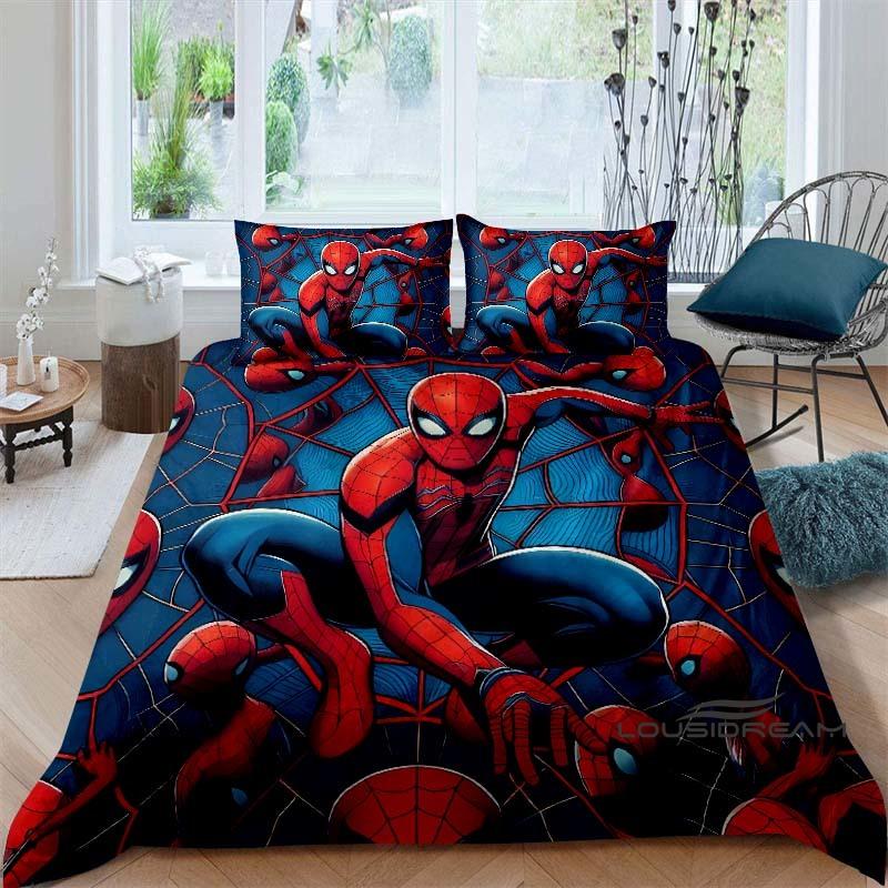 Spider-Man 3D printed duvet cover and pillowcase bedding set, available for single, double, king, and queen beds, suitable for