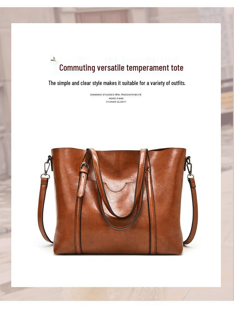 Geantă de mână și geantă tote de umăr la modă pentru femei 2023 din piele cu ceară de ulei - Stil european și american