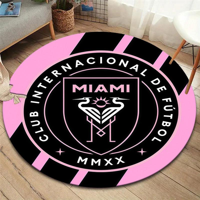 Inter Miami CF Round Area Rug,Carpet Rug for Living Room Bedroom Sofa Playroom Decor,Non-slip Floor Mat