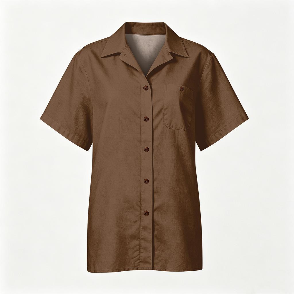 Men's Casual Short Sleeve Shirt Cotton Linen Blend Button Down Collar Lightweight Summer Top Beachwear