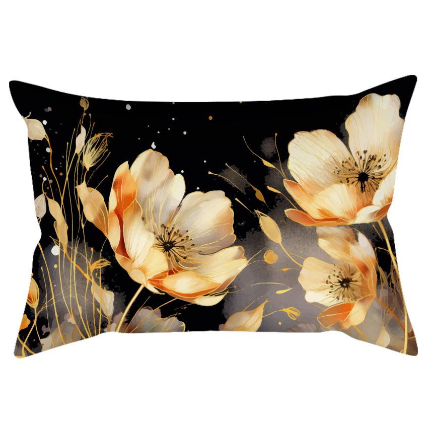 Chinese Retro Watercolor Golden Floral Print Pillowcase Home Sofa Cushion Pillowcase