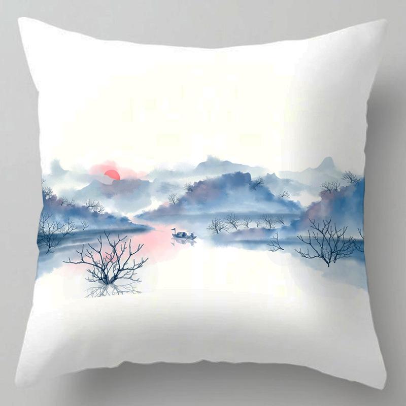 

Деревянная подушка на спинку стула, прикроватная подушка татами, офисная подушка для сна, наволочка с пейзажной живописью в китайском стиле 40x40cm