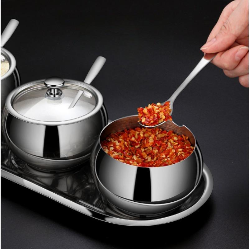 304 Stainless Steel Spice Jars Kitchen Combo Set Home Salt Shaker Bottle Chili Pepper Spice Box Seasoning Jar Free Spoon