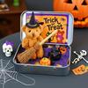 Halloween Bear In A Box Handmade Cute Witch Bear In A Tin for Trick or Treat Miniature Plush Bear with Broom Pumpkin Cat Halloween Party Gift