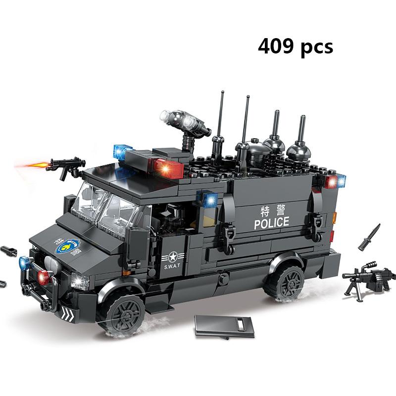 City SWAT Team Police Truck Car Panzer Tank Building Blocks Brick Police Station Figures Arme Model Educational Toys