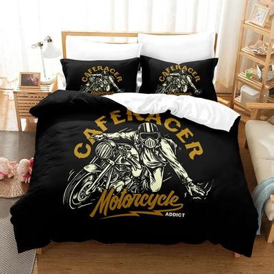 Motorrad-Bettbezug-Set, Dirtbike-Extremsport-Thema für Jungen und Mädchen, Motocross-Rennfahrer, Polyester-Bettwäsche-Set, King-Queen-Size