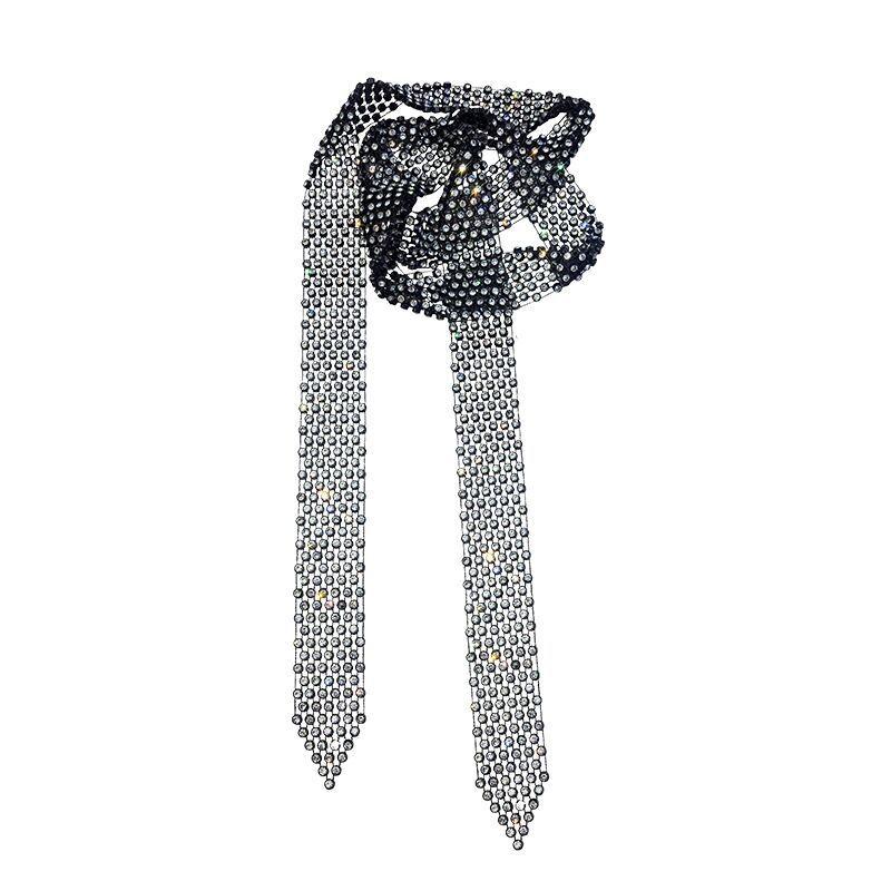Exaggerated Shiny Multi-row Rhinestones Long Fringed Collarbone Chain Female Internet Celebrity Personality Neckband Black Retro Necklace