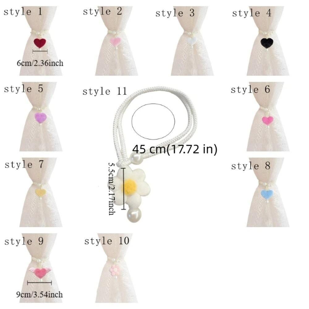 2PCS Drapery Cords Heart-shaped Curtain Tiebacks Romantic with Beads Window Curtain Holders Plush Curtain Strap Valentine's Day