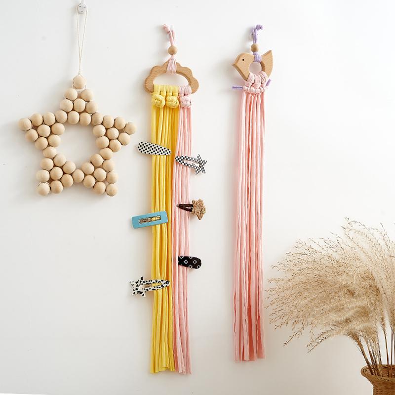 1Pc Wire Storage Pendant Strip Line Nordic Wind Woven Cartoon Wood Hairpin Finishing Wall Decoration