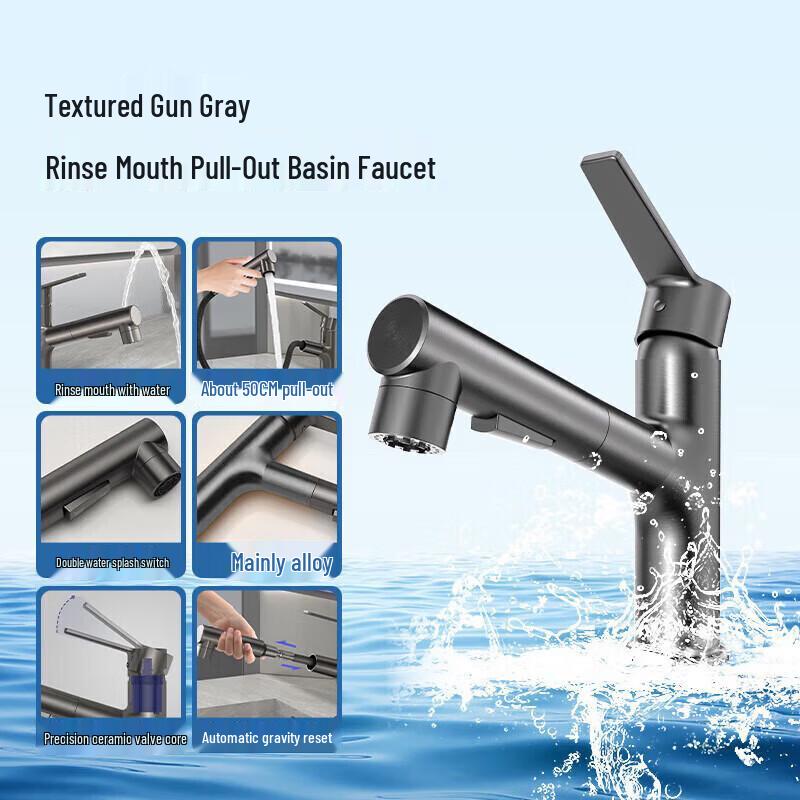 

Micoe Gunmetal Grey Pull-Out Bathroom Basin Faucet