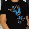 T-Shirt mit Schmetterlingsdruck, kurzärmeliges Rundhals-Freizeit-Top für Sommer und Frühling, Damenbekleidung Tee für Erwachsene, Männer, Frauen, Teenager,