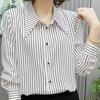 New Fashion Women's Stripe Shirt Spring/Summer Korean Long Sleeve Bottoming Blouse Turn Down Collar Top L-7XL
