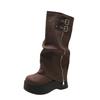 2025 New Retro Round Head Platform Zipper Trouser Boots Women's Versatile Personality Sleeve Western Boots Knight Boots
