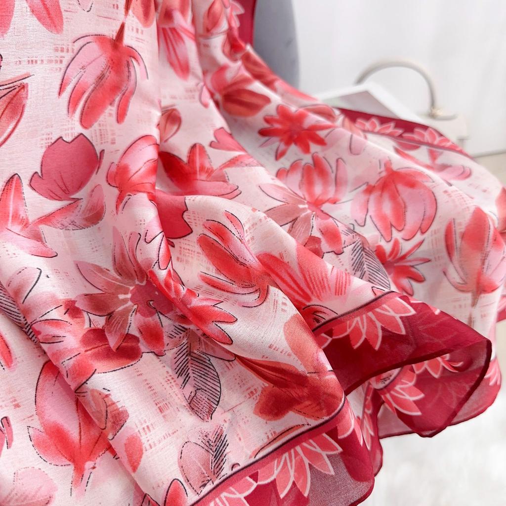Flower Print Satin Scarf Imitation Silk Soft Skin Friendly Shawl Spring Autumn Casual Decoration Inelastic Neck Scarf