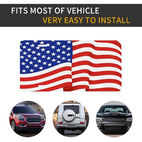 American Flag Front License Plate For Women Car Vanity Plates Decorative Aluminum Metal Cute Novelty License Plate Cover For Men 6X12 Inch (4 Holes)