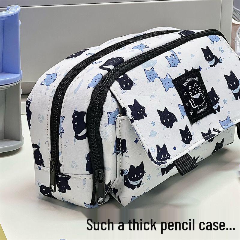Snowy Kitten Flip-Top Pencil Case - Large, Multi-functional Cartoon Cute Stationery Organizer