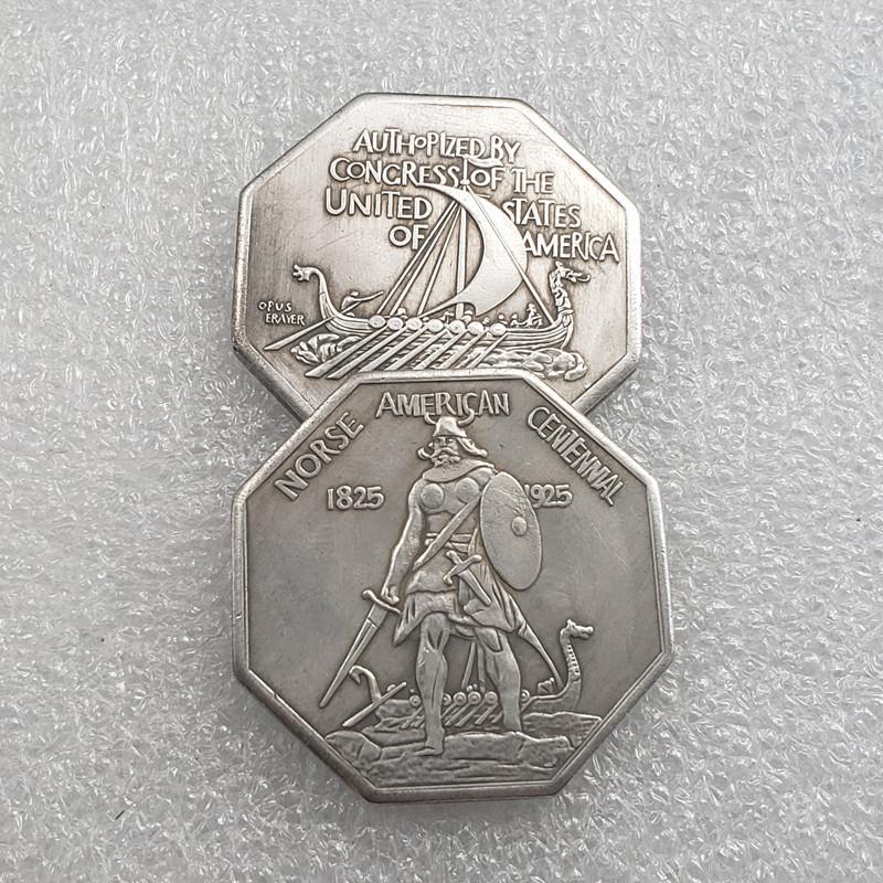 Norse American Centennial Commemorative Octagonal Coin 1825-1925 Viking Warrior Design Collectible Coin One Size
