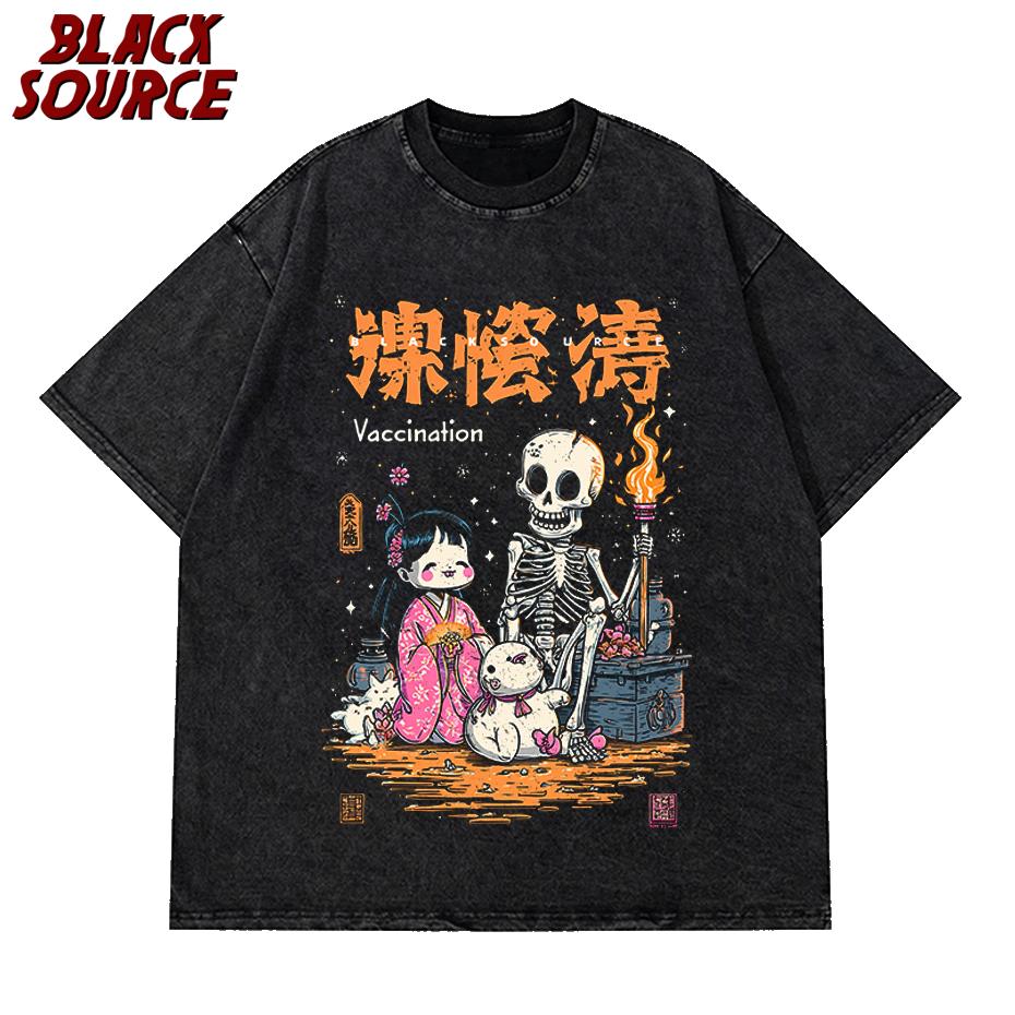 T black source Club Tshirt Japanese Mythical Spirit Beast Anime Tshirt Gods Skull S