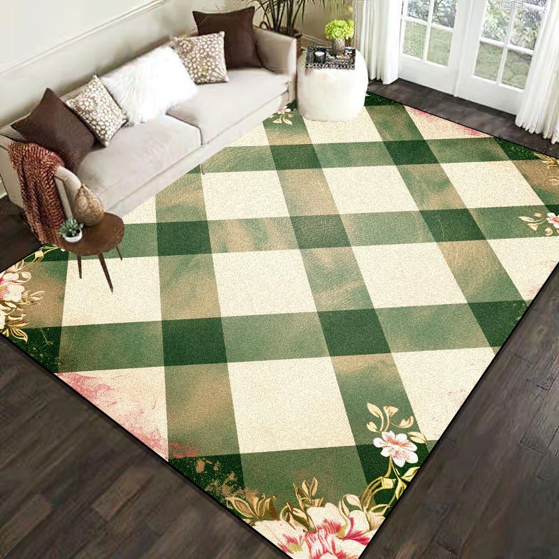 Nordic Style Geometric Large Rugs for Living Room Modern Decoration Home Carpet Luxury Green Bedroom Rug Non-slip Washable Mat