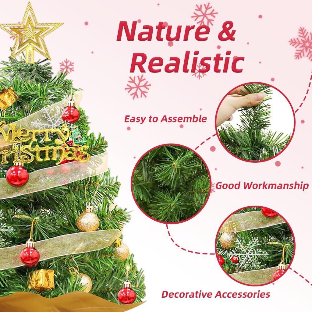 60 CM Christmas Tree for Home Decor with Full Set Decorative Items, Premium Mini Xmas Trees for Christmas