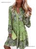 New Summer V-neck Chiffon Pleated Print Dress