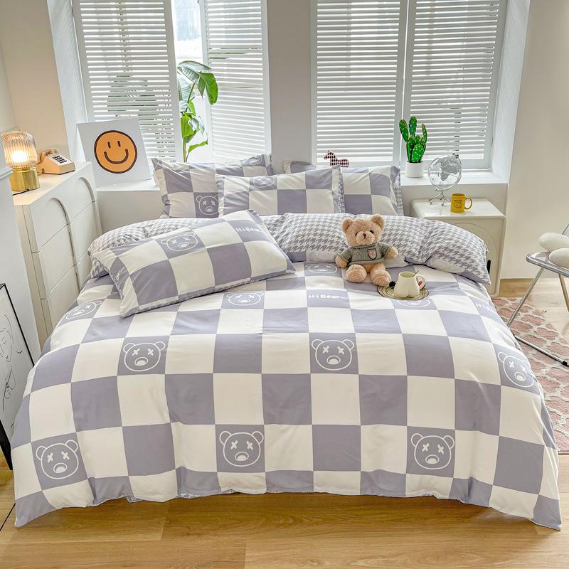 Simple Bedding Four-piece Set, Thickened Bed Sheet Quilt Cover, Pastoral Dormitory Three-piece Set