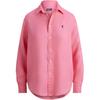 Polo Classic Solid Linen Point Collar Long Sleeve Straight Fit Shell Button Placket Shirt Women Shirts Pink 211970730-504