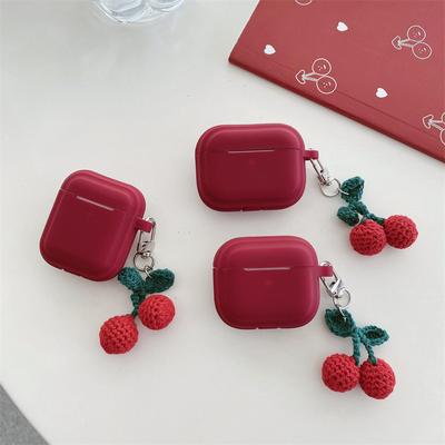 Knitted Red Cherry Pendant Earphone Case For AirPods Pro2 Pro 2nd Soft Silicone Protection Cover For AirPod 1 2 3 4 New Keychain