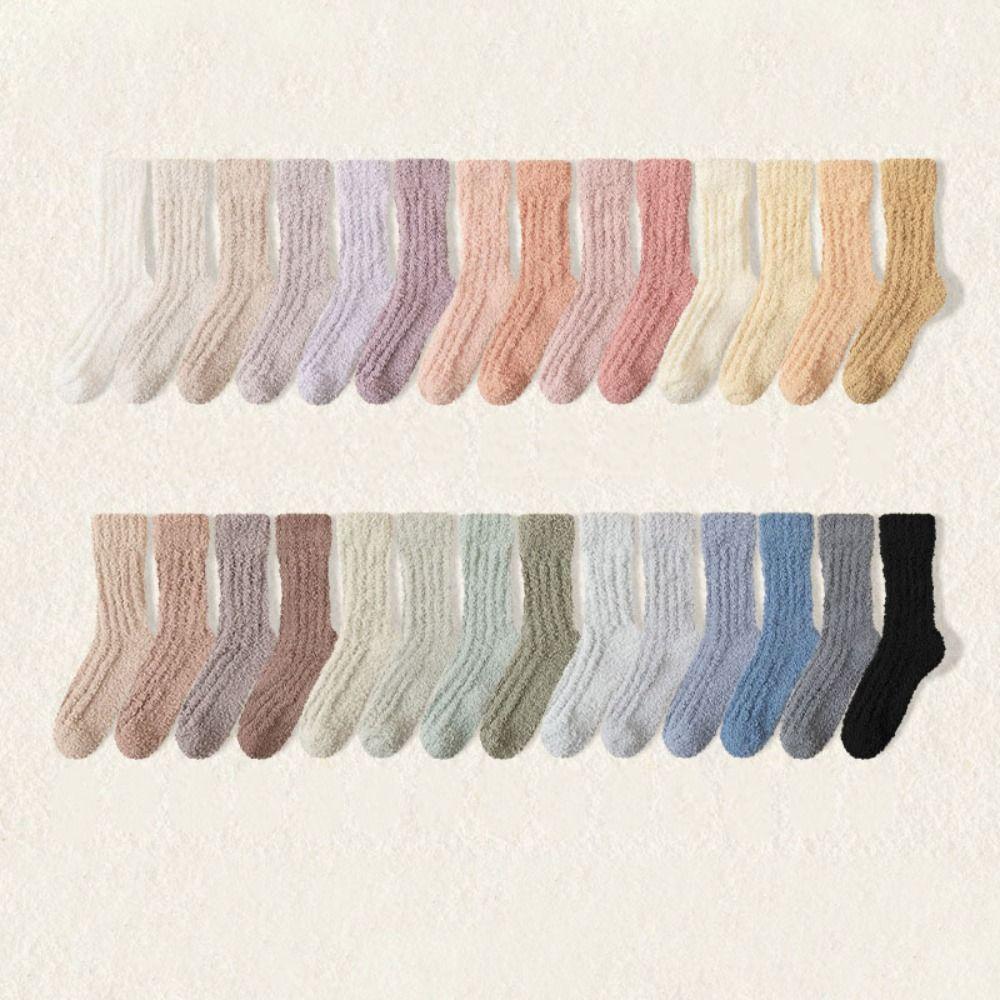 4Pairs Thickened Coral Fleece Socks Winter Mid Tube Socks Women Floor Plush Socks For Female Men