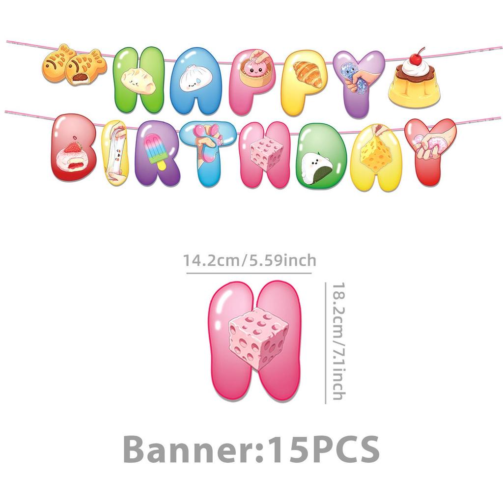 Baozi Party Decor Set: Squeeze Toy Plates, Cups, Napkins, Banners, Balloons, Cake Toppers