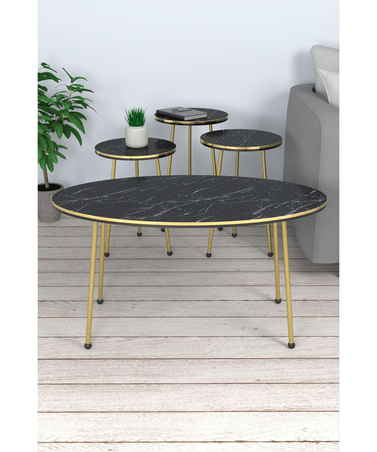 

Nesting Table Center Table Set Ellips Gold Pipe Leg Black Marble