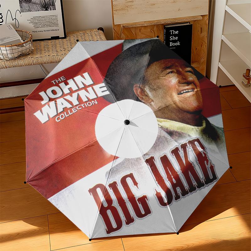 1pc John Wayne's Golden Age Umbrella Portable Folding Umbrella Iron Frame Hole Bone Structure Outdoor Home Umbrella