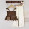 Girls' Lightweight Summer Set: Strapless Top + Long Pants Casual Outfit for Young Girls