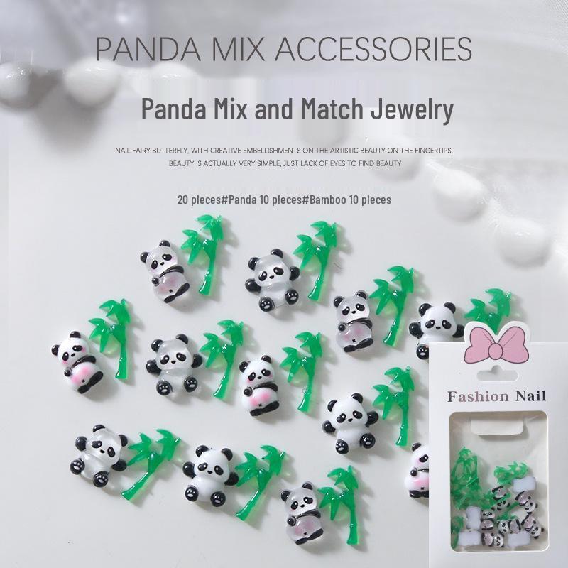 Panda Bamboo 3D Nail Art Rhinestones - Cute Chinese Style Resin Accent, 20 Pieces