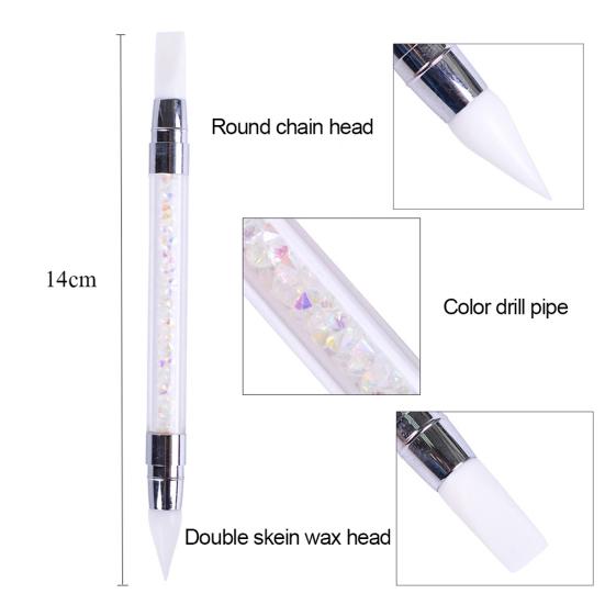Double Pointed Heads Nail Art Silicone Pencil Rhinestone Beads Studs Picker Tool